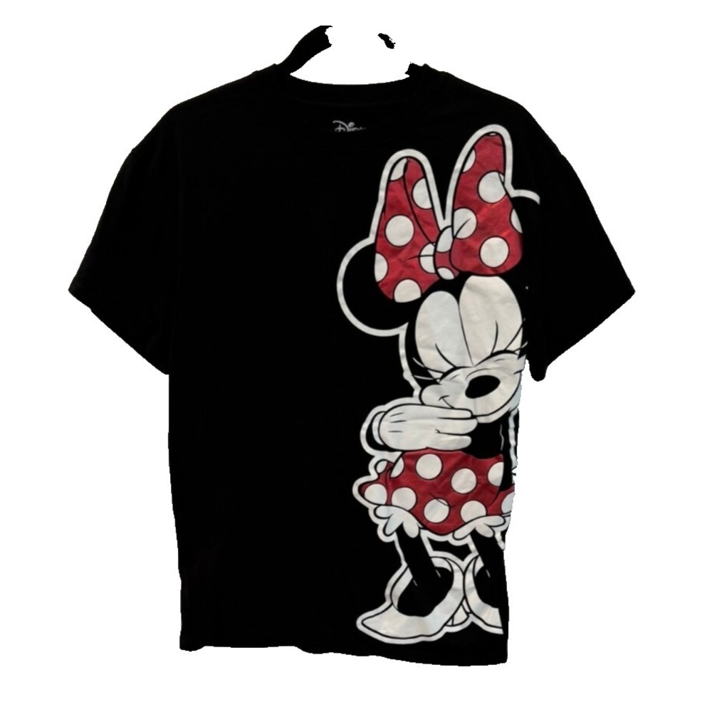 Women's Shy‎ Minnie Mouse Disney T-Shirt Black Red White Sparkle Juniors Medium